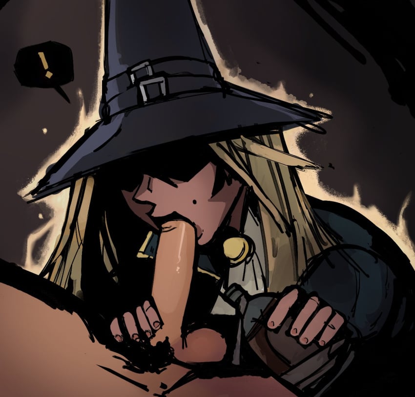 ! 1boy 1girls 2023 big_penis blonde_hair blowjob bottle darkest_dungeon fellatio female grave_robber_(darkest_dungeon) hat hi_res long_hair male oral penis shadow slim spiltchutney