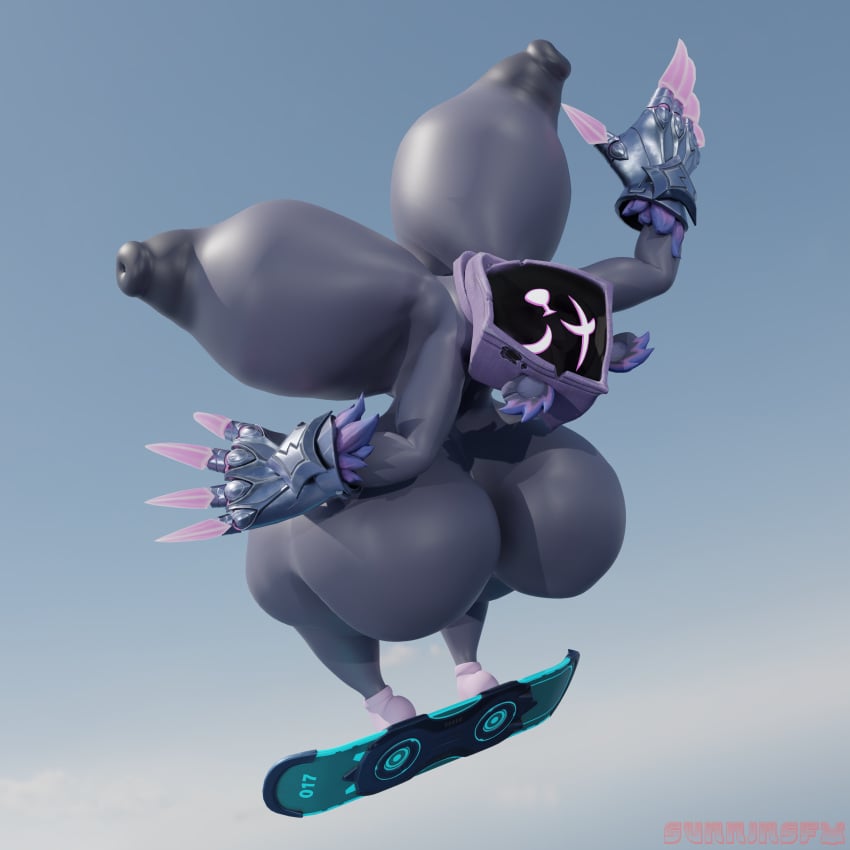 3d alternate_version_available anthro big_ass big_breasts big_butt big_nipples female fortnite fortnite:_battle_royale hoverboard large_ass large_breasts large_butt purple_skin raven_team_leader sunninsfw voluptuous voluptuous_female