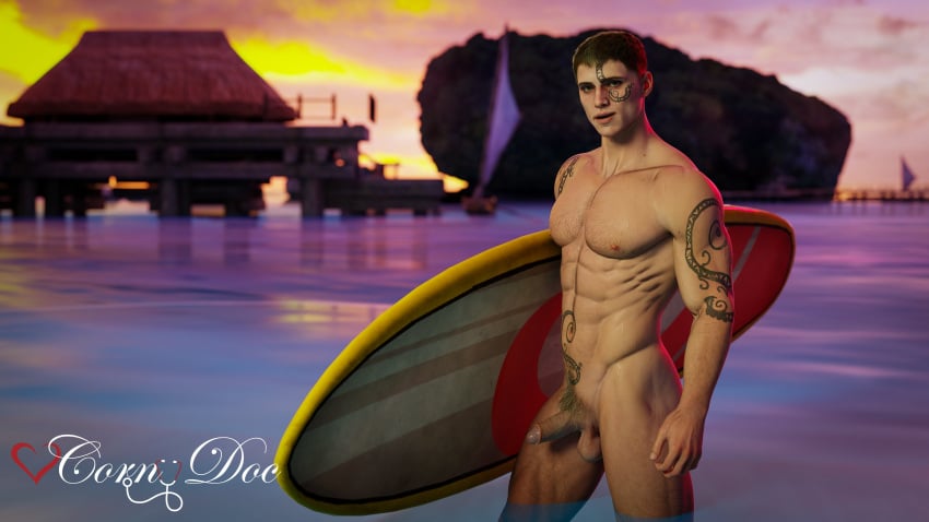 beach cornydoc face_tattoo flaccid flaccid_penis human_form island male male_focus male_only male_solo mortal_kombat mortal_kombat_1_(2023) naked naked_male netherrealm_studios nude nude_male pubic_hair reptile_(mortal_kombat) reptile_humanoid resort solo solo_focus solo_male surfboard surfing syzoth wholesome wholesome_nudity