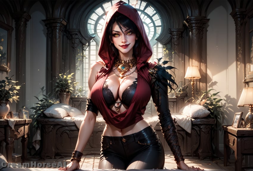 ai_generated big_ass big_breasts creamhorseai dragon_age dragon_age_inquisition dragon_age_origins hi_res high_resolution highres huge_breasts morrigan_(dragon_age) perfect_body seductive seductive_eyes