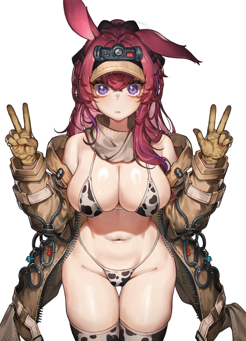 1girls animal_ears arknights bikini bunny_ears cleavage cow_print cow_print_bikini female female_only micro_bikini momomo1893 ray_(arknights) revealing_clothes stockings