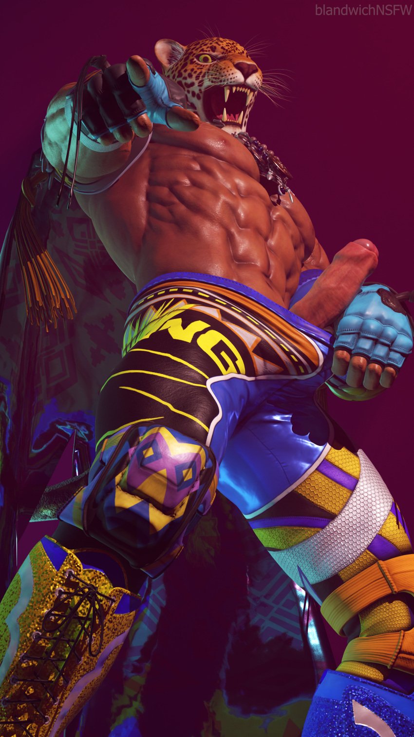 3d 3d_model animal_mask bandai_namco bara big_penis blandwich clothing erection felid jaguar king_(tekken) male male_nipples male_only mask masked muscular_male nipples pantherine penis tekken tight_clothing wrestler