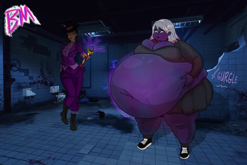 bbw belly_expansion belly_inflation big_ass big_belly big_breasts blue_skin blueberry_inflation blueberry_juice booberries_morphs chubby dead_by_daylight fat juicy large_breasts oc pawg plump sable_ward video_games weight_gain willy_wonka_and_the_chocolate_factory wonka wonkaress