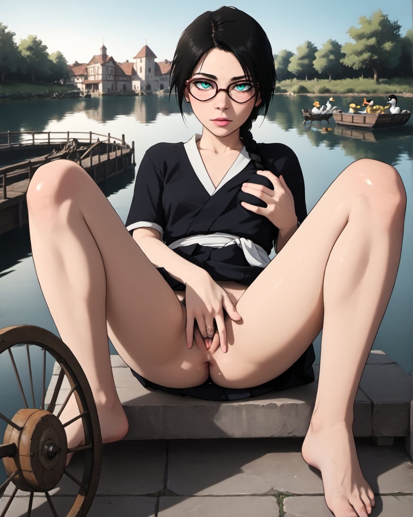 1girls ai_generated anus barefoot black-framed boat braid breast breasts clothes day diffusion eyewear feet female female_only fingering glasses grabbing kimono legs masturbation nostra666 outdoors own panties pussy single sitting solo spread stable uncensored water watercraft