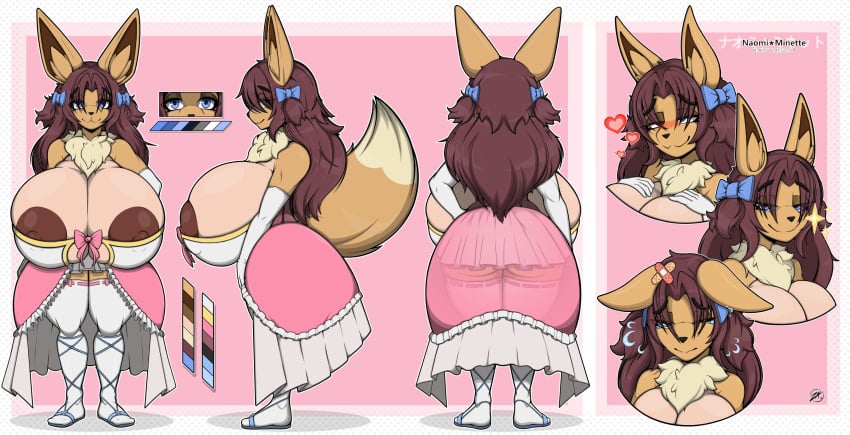 anthro breasts_bigger_than_head eevee eeveelution fan_character furry furry_only huge_breasts large_breasts naomi_minette nipples nipples_visible_through_clothing pokémon_(species) pokemon reference_sheet sandals shortstack zak_hitsuji