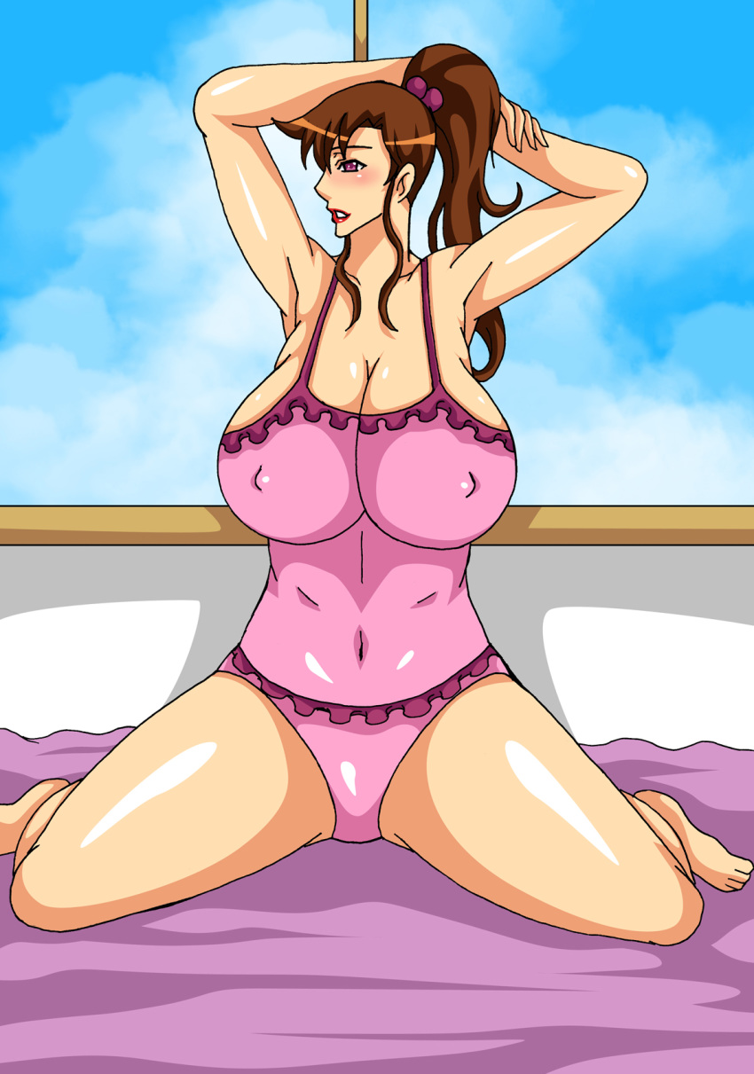 areolae bishoujo_senshi_sailor_moon breasts brown_hair clothing erect_nipples erect_nipples_under_clothes female female_only fire_tiger hair human large_breasts makoto_kino milf panties purple_eyes solo wide_hips