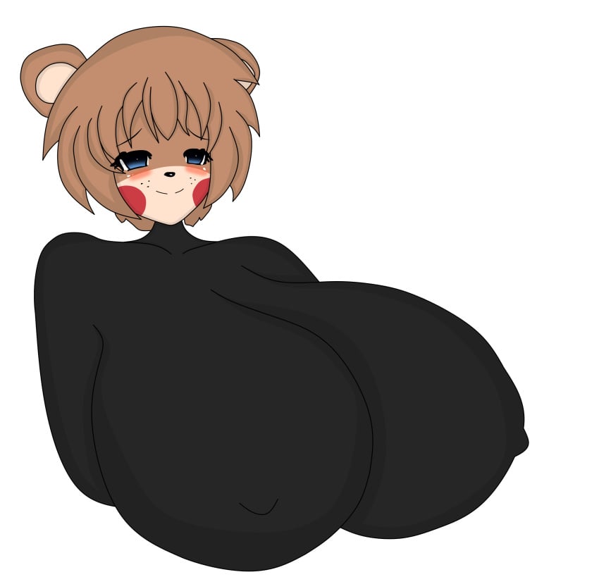 bear_ears big_breasts black_nose blue_eyes blush breasts brown_nipples clothed clothing cwacky3 erect_nipples erection female five_nights_at_freddy's five_nights_in_anime fnaf fnia freddy_(fnaf) freddy_(fnia) latex latex_breasts latex_suit nipples nipples_visible_through_clothing png red_cheeks transparent_background