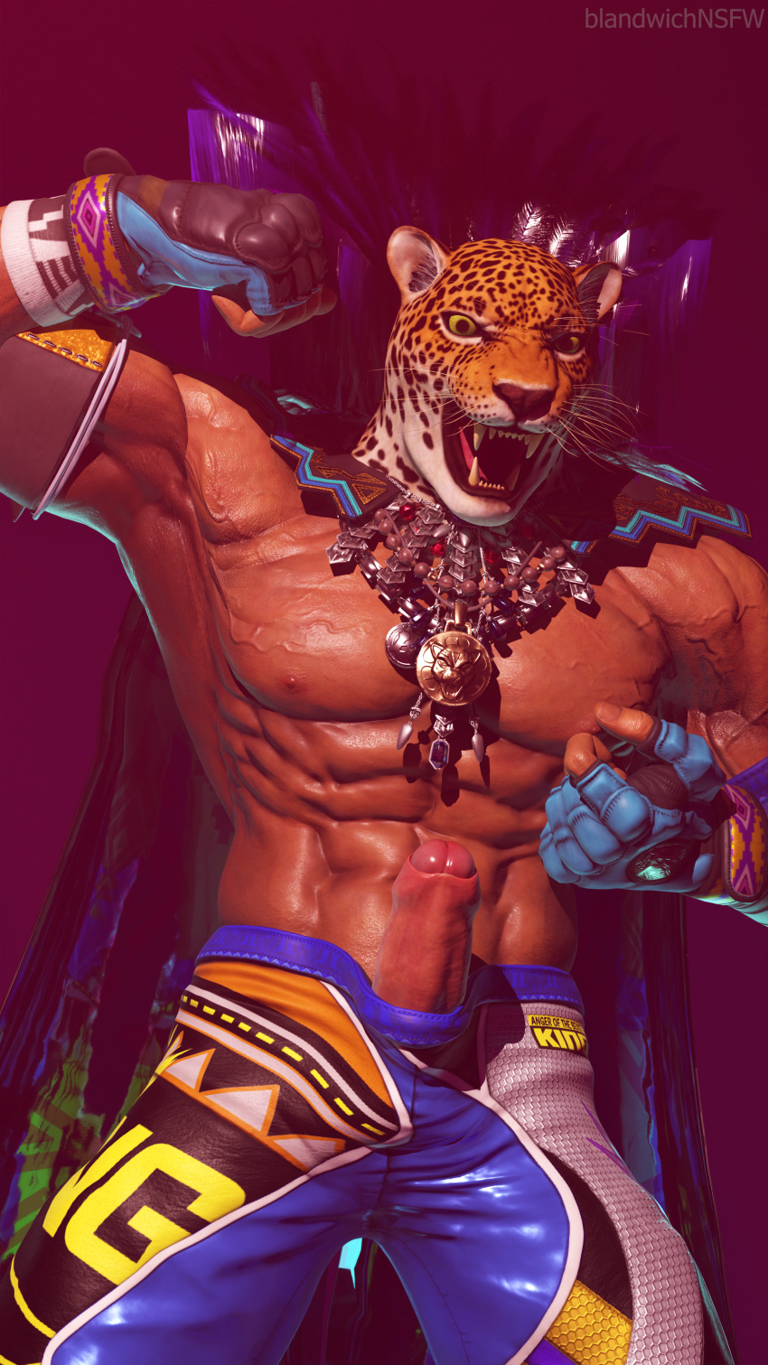 3d 3d_model animal_mask bandai_namco bara big_penis blandwich clothing erection felid jaguar king_(tekken) male male_nipples male_only mask masked muscular_male nipples pantherine penis tekken tight_clothing wrestler