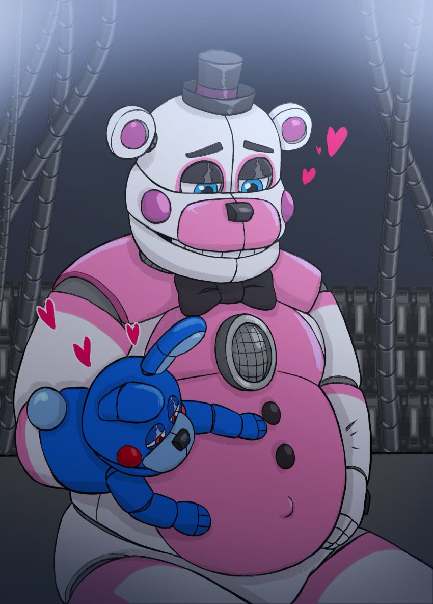 2024 animatronic animatronics anthro bear blue_body bruh_moment bunny color colored five_nights_at_freddy's five_nights_at_freddy's:_sister_location fnaf funny funtime_freddy funtime_freddy_(fnafsl) gay heart lagomorph leporid meme pink_body pregnant pregnant_belly pregnant_male puppet_bonnie_(fnafsl) rabbit robot scottgames shitpost silly spaceandroids white_body