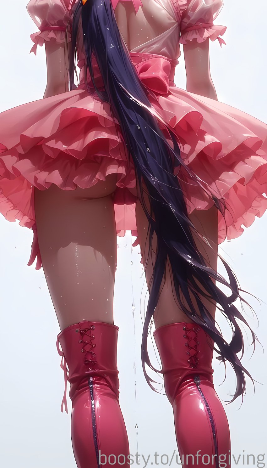 ai_generated ass ass_focus hoshino_ai oshi_no_ko panties ponytail skirt stockings sweat sweatdrop waterdrops wet