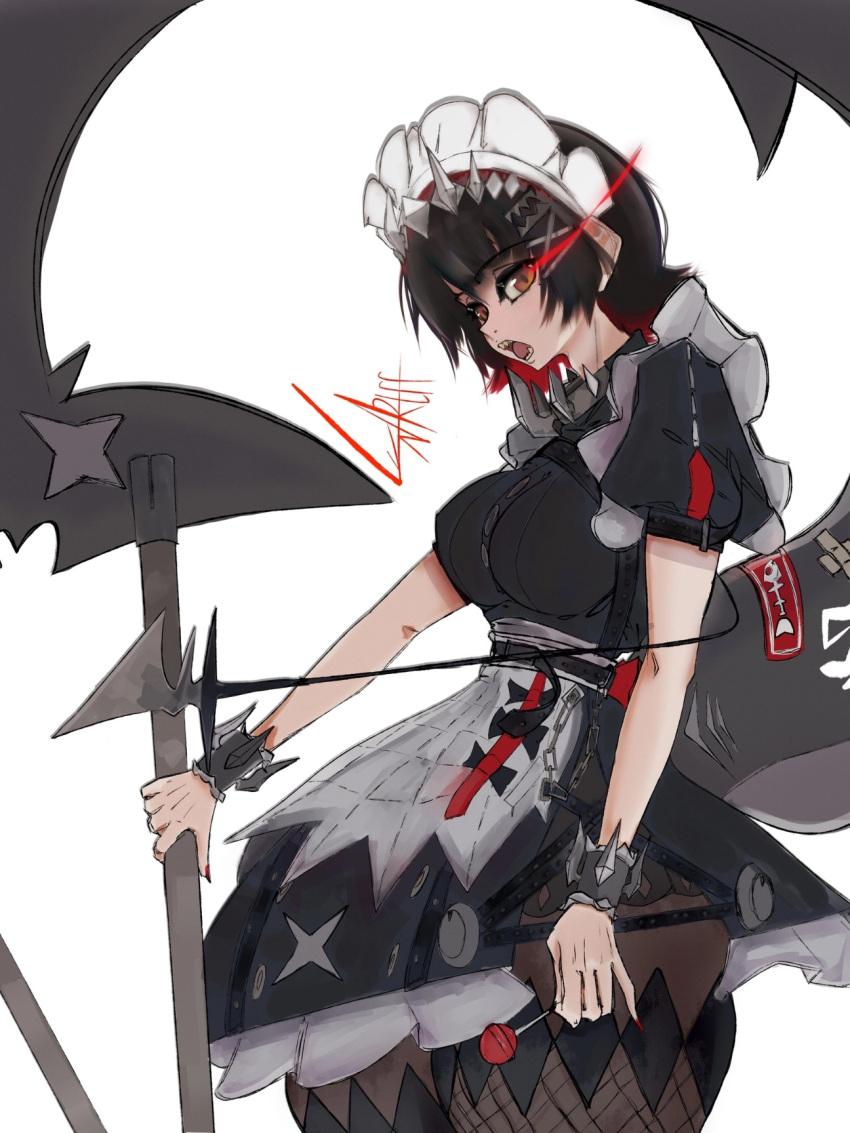 big_thighs black_hair ellen_joe lnrtfflnrtff lunartoffee_artist maid maid_apron maid_headdress maid_uniform not_porn red_eyes shark_girl shark_tail sharp_fingernails sharp_teeth victoria_housekeeping zenless_zone_zero