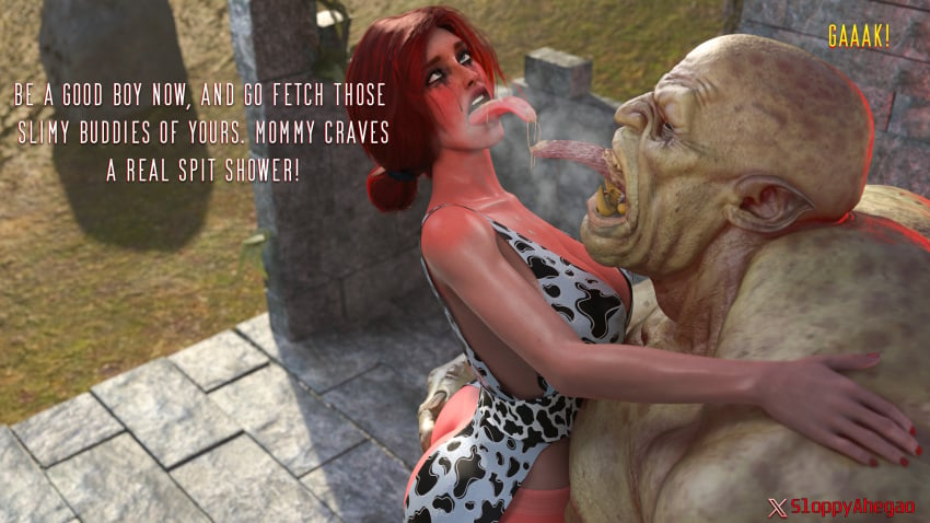 3d 3d_(artwork) 3d_render 3dx ahe_gao ahegao_face ass_focus big_ass big_butt drool drooling drooling_tongue extreme_french_kiss face_lick face_licking french_kiss french_kissing kissing licking mommy_kink monster ogre sloppyahegao spit the_witcher_(series) the_witcher_3:_wild_hunt triss_merigold