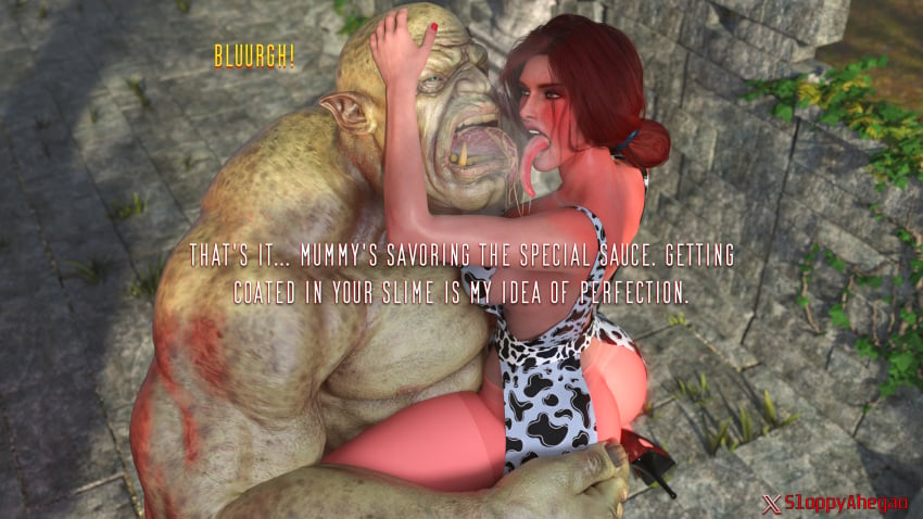 3d 3d_(artwork) 3d_render 3dx ahe_gao ahegao_face ass_focus big_ass big_butt drool drooling drooling_tongue extreme_french_kiss face_lick face_licking french_kiss french_kissing high_heels kissing licking mommy_kink monster ogre pantyhose sloppyahegao spit the_witcher_(series) the_witcher_3:_wild_hunt triss_merigold