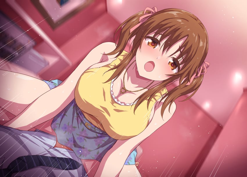 1boy 1boy1girl 1female 1girls 1male airi_totoki big_breasts blue_skirt breasts brown_eyes brown_hair double_tail female female_domination fucking horny horny_expression horny_eyes horny_female hotel idolmaster idolmaster_cinderella_girls looking_at_viewer open_mouth penis_in_ass penis_in_pussy penis_under_clothes ponytail ponytails ribbon ribbons sex tie yellow_shirt