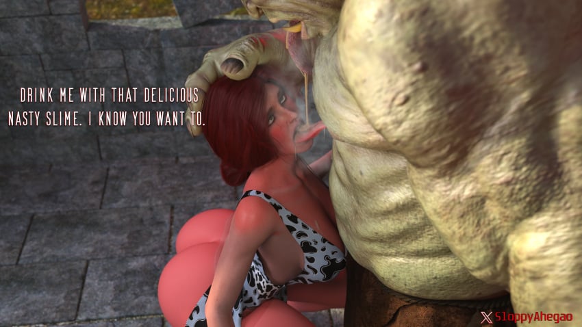 3d 3d_(artwork) 3d_render 3dx ahe_gao ahe_gao ahegao_face ass_focus big_ass big_butt drool drooling drooling_tongue extreme_french_kiss face_lick face_licking french_kiss french_kissing kissing licking monster ogre pantyhose sloppyahegao spit the_witcher_(series) the_witcher_3:_wild_hunt triss_merigold