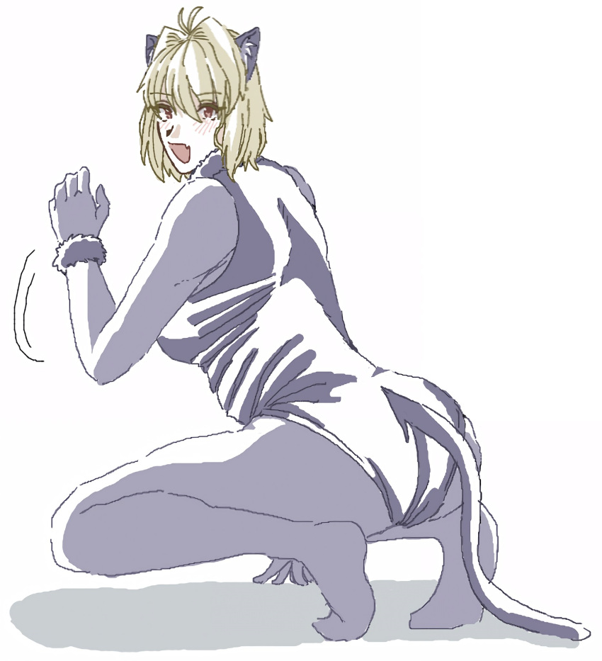 alternative_costume animal_ears arcueid_brunestud arcueid_brunestud_(monster_cat) ass big_butt blonde_hair cat_ears cat_tail color costume female huge_breasts huge_butt kagetsu_tohya leotard long_tail looking_at_viewer maharirisu7318 melty_blood pantyhose paw_pose presenting_hindquarters red_eyes short_hair solo tail top_heavy tsukihime type-moon vampire vampire_girl