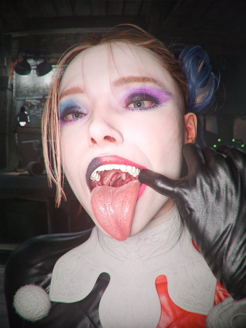 1girls 3d batman_(series) checkpik dc dc_comics female fish_hooking fishhooking harley_quinn harley_quinn_(arkham) harley_quinn_(classic) harley_quinn_(suicide_squad_game) inside_mouth light-skinned_female light_skin mouth mouth_open solo solo_female suicide_squad suicide_squad:_kill_the_justice_league tongue tongue_out