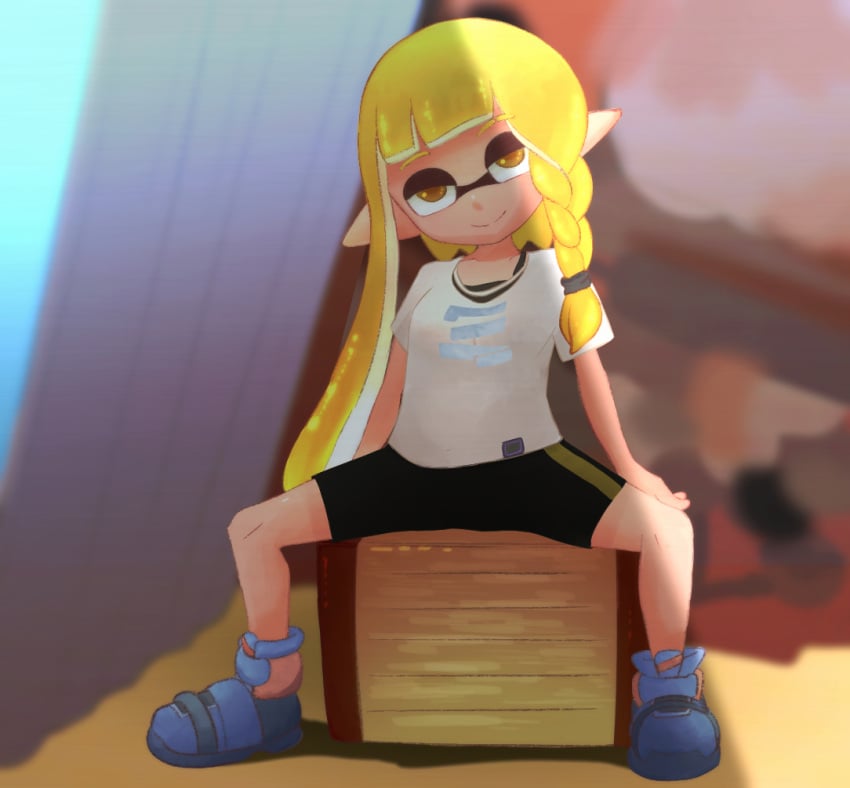 animal_humanoid anthro braid braided_hair cephalopod cephalopod_humanoid clothed clothed_female full_body fully_clothed humanoid inkling inkling_girl mask_(marking) nintendo pointy_ears pseudo_hair shirt shoes shorts splatoon splatoon_(series) splatoon_3 squid tentacle tentacle_hair tippii_99 veronika_(splatoon) wasteland yellow_hair