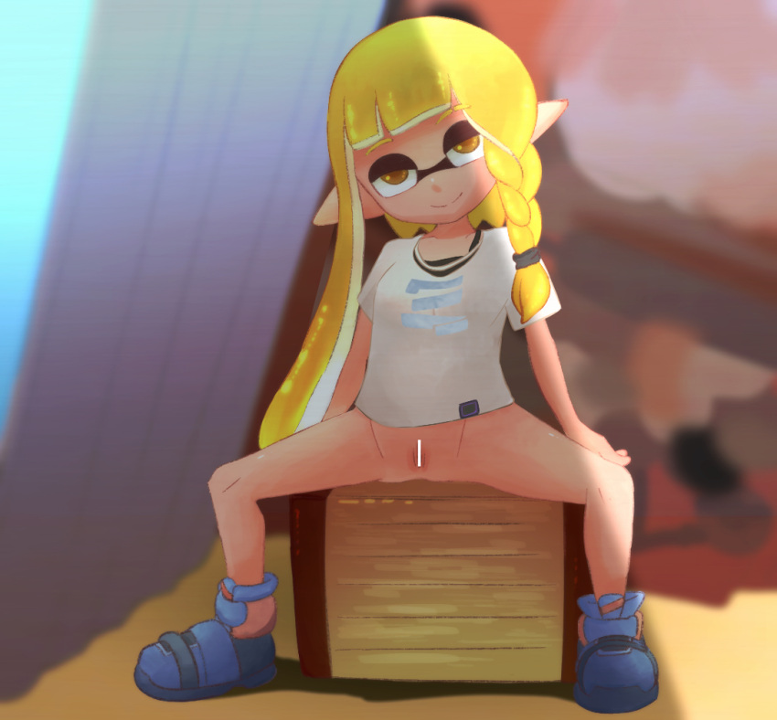animal_humanoid anthro bottomless braid braided_hair censored censored_pussy cephalopod cephalopod_humanoid female humanoid inkling inkling_girl mask_(marking) nintendo pointy_ears presenting presenting_pussy pseudo_hair pussy shirt shorts splatoon splatoon_(series) splatoon_3 squid tentacle tentacle_hair tippii_99 veronika_(splatoon) wasteland yellow_hair