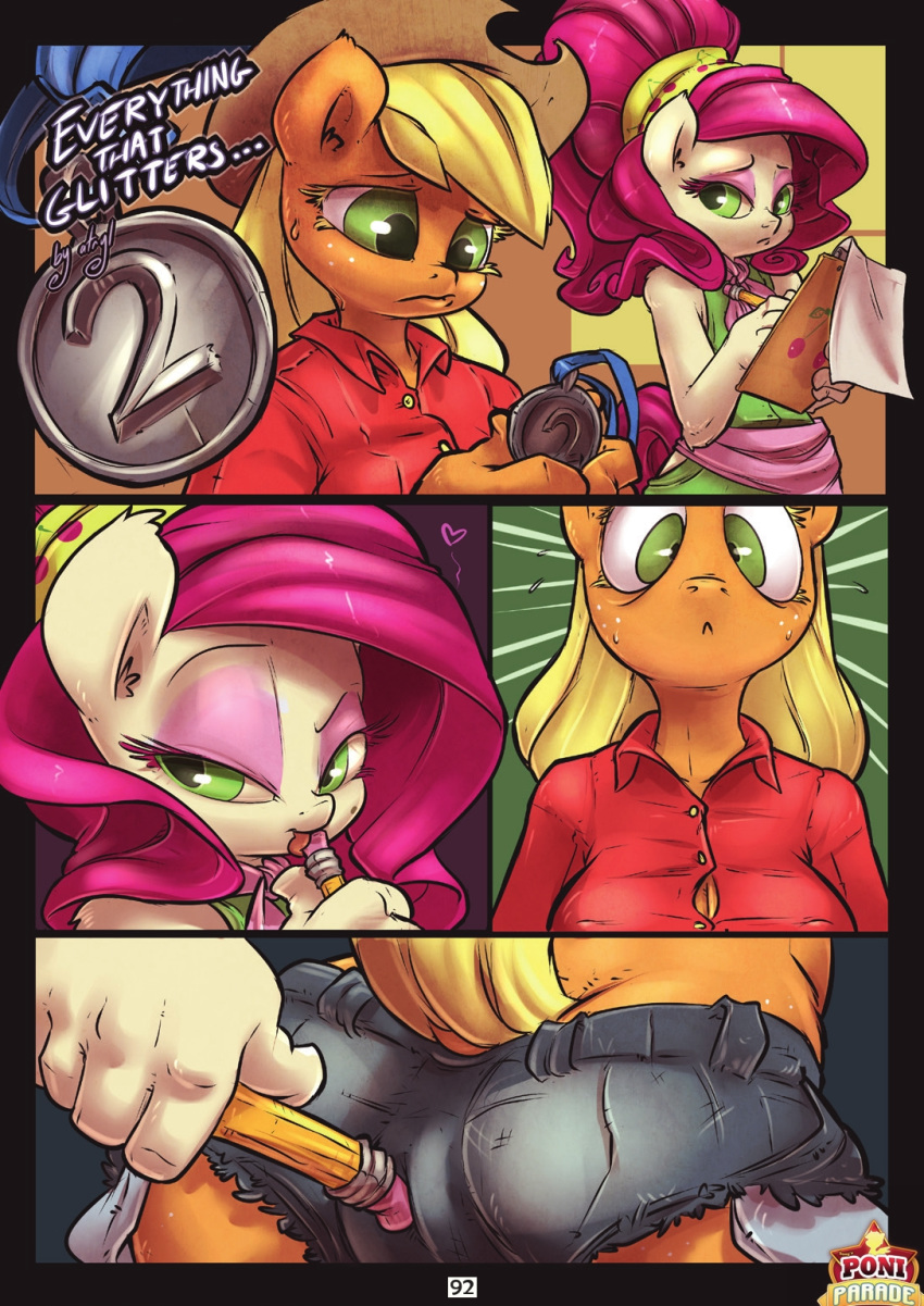 2013 anthro anthrofied applejack_(mlp) atryl beauty_mark cherry_jubilee_(mlp) comic cutie_mark daft-jams-scratch duo equine female flirting friendship_is_magic fur furry hair hairband horse my_little_pony orange_fur pony red_hair smooth_skin yuri