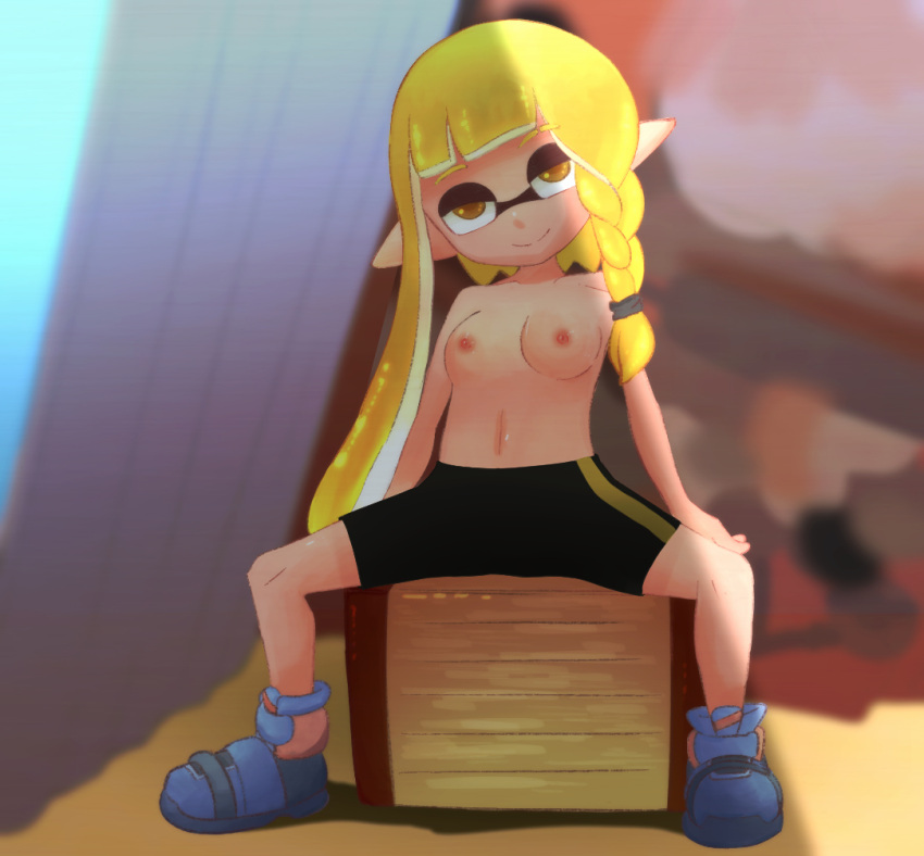 animal_humanoid anthro braid braided_hair breasts breasts_out casual casual_exposure casual_nudity cephalopod cephalopod_humanoid exibitionism humanoid inkling inkling_girl mask_(marking) nintendo nipples pointy_ears pseudo_hair shoes shorts shortswasteland splatoon splatoon_(series) splatoon_3 squid tentacle tentacle_hair tippii_99 topless veronika_(splatoon) yellow_hair
