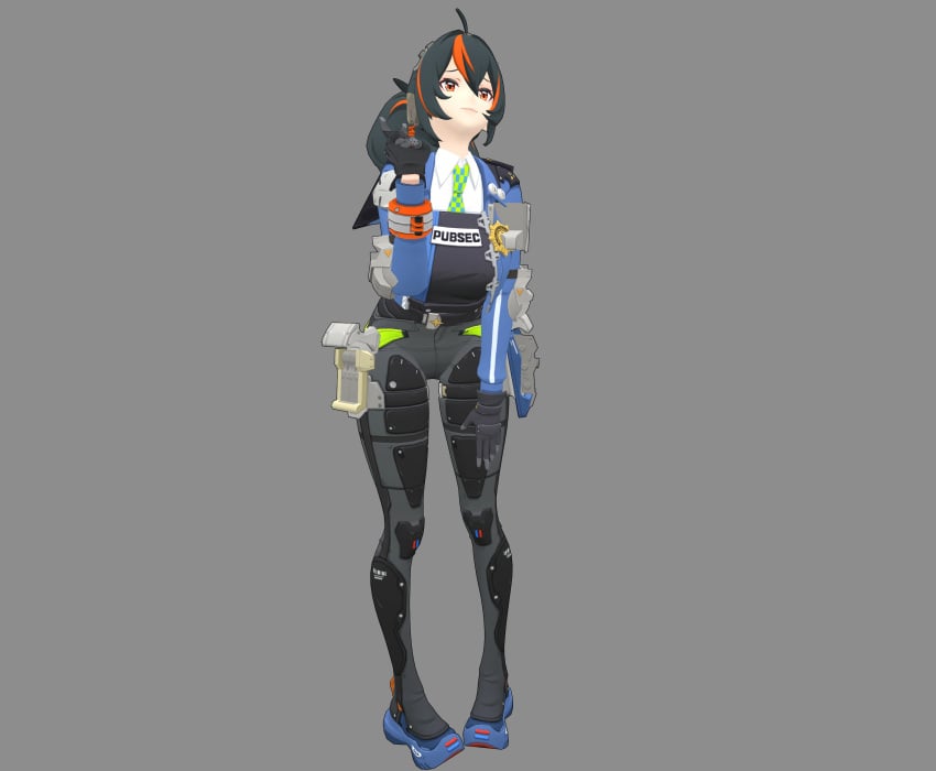 3d embarrassed embarrassed_female image_sample no_background peace_sign selfie selfie_pose standing zenless_zone_zero zhu_yuan