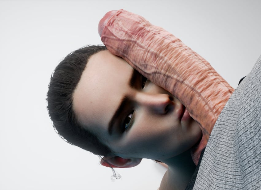 1boy 1girls 3d big_penis brown_hair cabezadeperro00 female foreskin male penis penis_on_face rey star_wars uncircumcised uncut