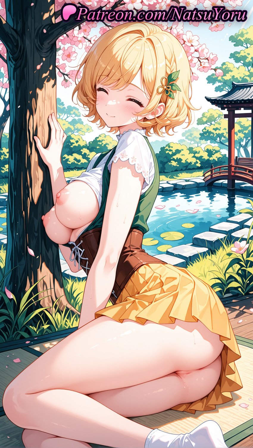 1girls 2025 ^_^ ai ai_assisted ai_generated anime anime_style ass bangs blonde_hair blush bottomless braid breasts breasts_out bust busty cherry_blossoms closed_eyes closed_mouth clothes_lift corset cover cover_page cross-laced_clothes day facing_viewer female female_focus female_only flower grass hair_flower hair_ornament hentai hi_res high_quality high_resolution highres juicy_butt kanojo_okarishimasu large_breasts legs lily_pad looking_at_viewer medium_breasts miniskirt nanami_mami natsuyoru nipples nipples_outside no_panties no_shoes nopan oshiri outdoors patreon petals pleated_skirt pond pussy pussy_juice river shirt shirt_lift short_hair short_sleeves sitting skirt smile socks solo solo_female stable_diffusion sweat thighs tree uncensored uncensored_nipples underbust vagina voluptuous voluptuous_female water white_shirt white_socks yellow_skirt yokozuwari