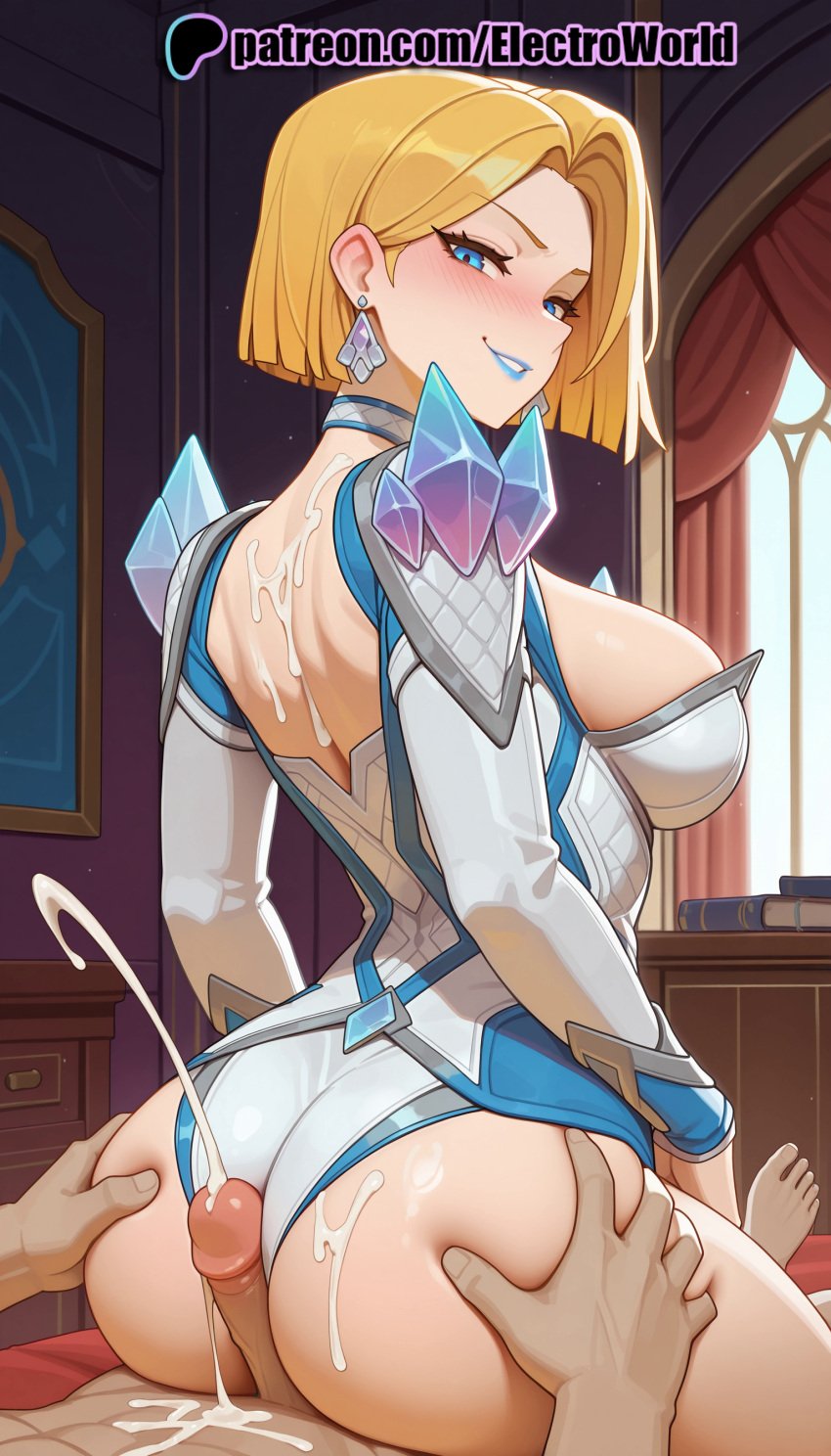 1boy 1girls 2025 ai_generated artist_name ass ass_grab blonde_female blonde_hair blue_eyes blue_lipstick blush bob_cut breasts bust buttjob chest cock cowgirl_position cum cum_on_ass cum_on_body cum_on_breasts cum_on_clothes deep_skin dick earrings ejaculation electroworld emma_frost emma_frost_(marvel_rivals) english_text female hi_res high_quality high_resolution highres indoors jewelry looking_back male marvel marvel_comics marvel_rivals patreon patreon_username penis pov projectile_cum short_hair smile solo_focus stable_diffusion straight thigh_grab thighs uncensored watermark window