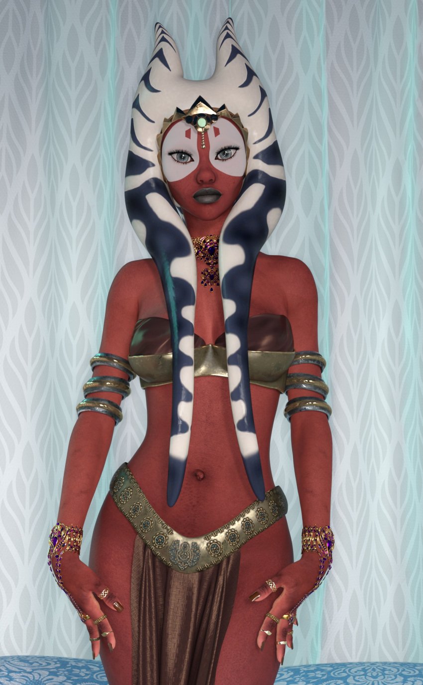 1girls 3d belly_dancer belly_dancer_outfit blue_eyes female harem_girl harem_outfit jedi jewelry loincloth looking_at_viewer red_skin shaak_ti slave slave_outfit slavegirl sparky000 star_wars togruta