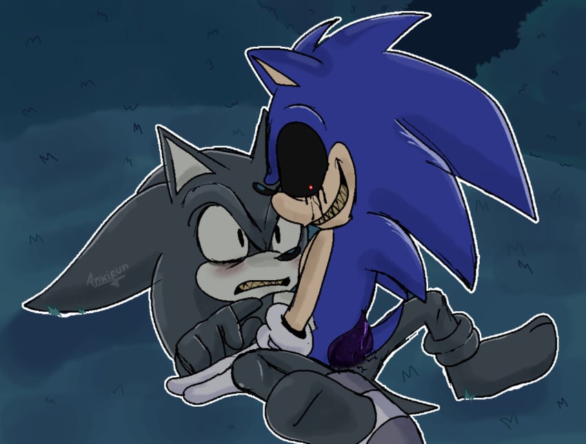 2011x 2017_x ankifun blush cum cum_drip erection forest forest_background gay genital_fluids outdoors outside penis penis_tentacles questionable_consent sitting_on_penis smile sonic.exe sonic.exe_(creepypasta) sonic.exe_(series) sonic_(series) sonic_the_hedgehog spread_legs tentacle