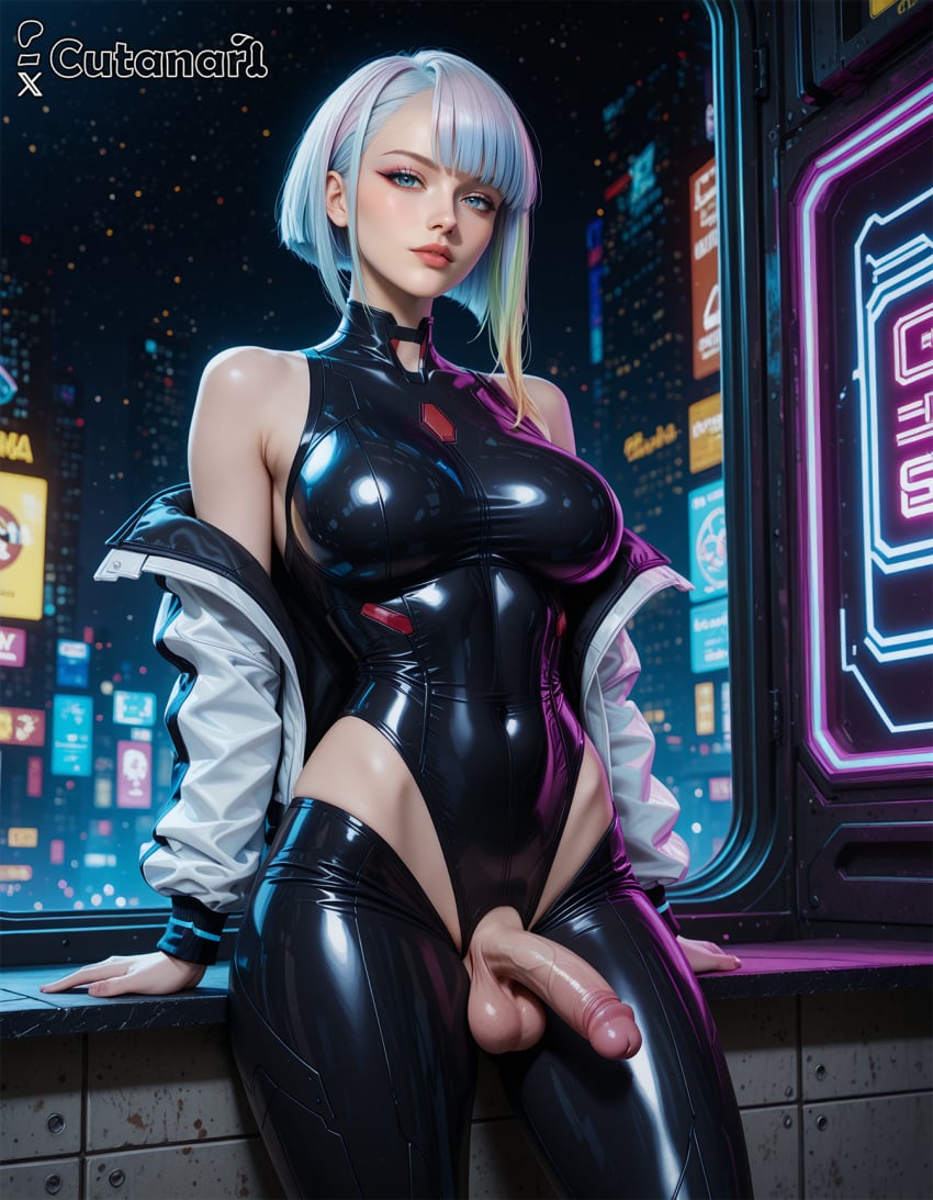 1futa abs ai_generated balls big_balls big_breasts breasts curvy cutanari cyberpunk:_edgerunners dickgirl futa_only futanari intersex looking_at_viewer lucyna_kushinada nipples nsfw nude penis perfect_body ready_to_fuck small_waist smile solo tan_skin testicles