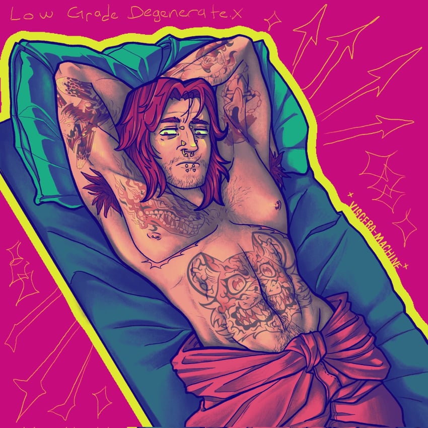 jimmy_(mouthwashing) mouthwashing mouthwashing_(game) pierced_nipples pierced_nose piercing piercings pinup pinup_pose tattoo tattoos