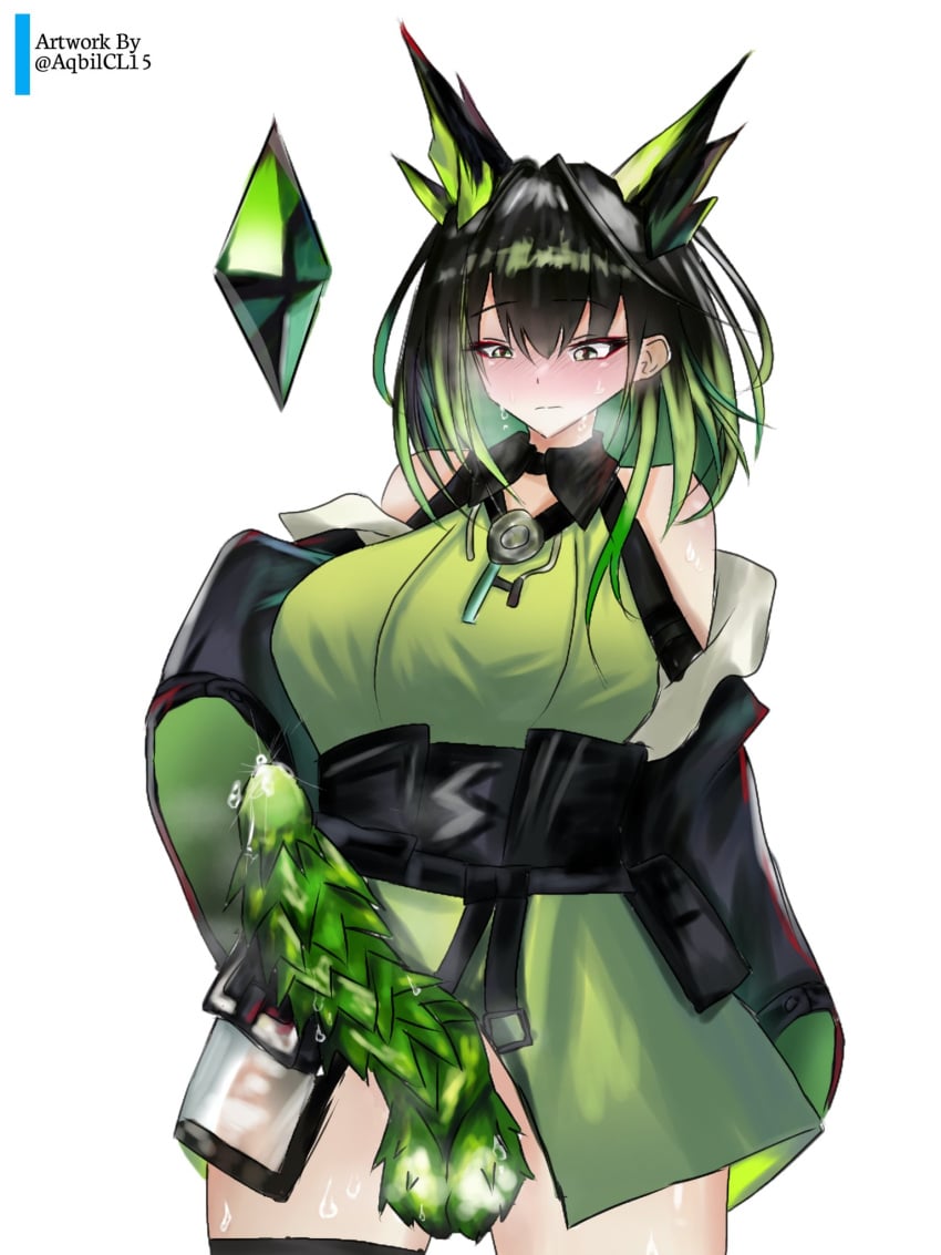 1futa aqbilcl15 arknights bottomless dangerous futanari intersex kemonomimi mon3tr_(arknights) spiky_cock