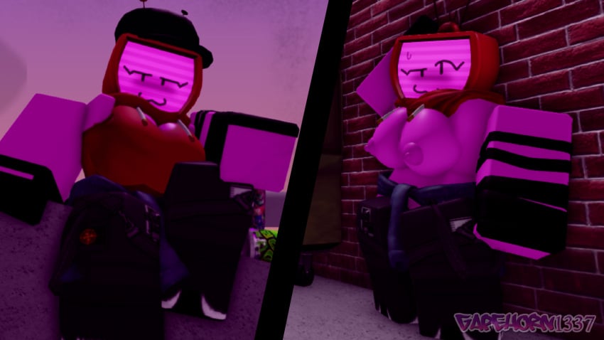 1girls 3d :3 alley alleyway blush clothed digital_media_(artwork) dumpster female female_focus female_only forsaken_(roblox) gapehorn1337 gloves gradient_background hat hood_down hoodie naked naked_with_shoes_on no_shirt object_head posing posing_for_picture posing_for_the_viewer purple_skin roblox roblox_background roblox_studio robloxian robot robot_girl screen_face self_upload skate_park skateboard smug_face tv tv_head tv_screen veeronica watermark