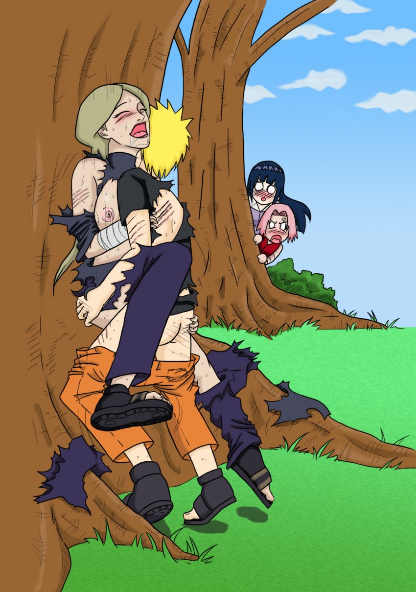 beige_skin bite_mark blush caught caught_in_the_act female human hyuuga_hinata japanese male mattwilson83 naruto naruto_shippuden nii_yugito sakura_haruno scratch sex tan_skin torn_clothes uzumaki_naruto yellow_hair