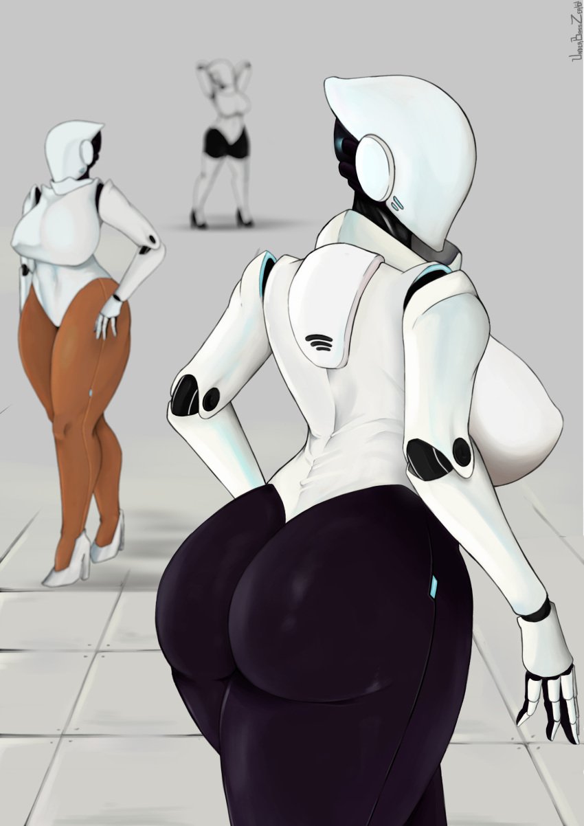 2d_(artwork) 3girls ass ass_focus background_character big_breasts big_butt big_thighs breasts curvy_body curvy_female female female_only haydee haydee_(game) mask robot_girl robot_humanoid simple_background thick_thighs underzero