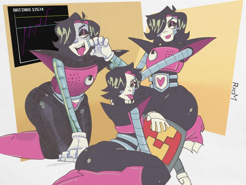 1boy 2d all_fours androgynous artist_name ass axommhi bangs bangs_over_eyes big_ass dual_persona fat_ass femboy femboy_only flat_chest flat_chested flirting_look flirty half-closed_eyes hi_res high_heel_boots high_heels highres huge_ass knee_boots kneeling latex latex_legwear looking_at_viewer male male_only mettaton mettaton_ex multiple_images open_mouth posing robot robot_femboy safe sfw solo thick_thighs thin_waist tongue tongue_out undertale