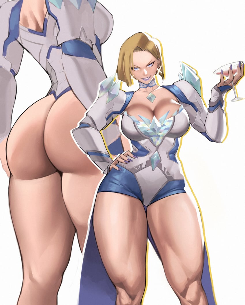 1girls ass blonde_female blue_lipstick blue_nails bob_cut breasts cleavage emma_frost emma_frost_(marvel_rivals) female female_focus female_only hi_res large_breasts light-skinned_female light_skin looking_at_viewer marvel marvel_rivals muscular muscular_legs muscular_thighs solo thick_thighs thighs wide_hips zukululuu