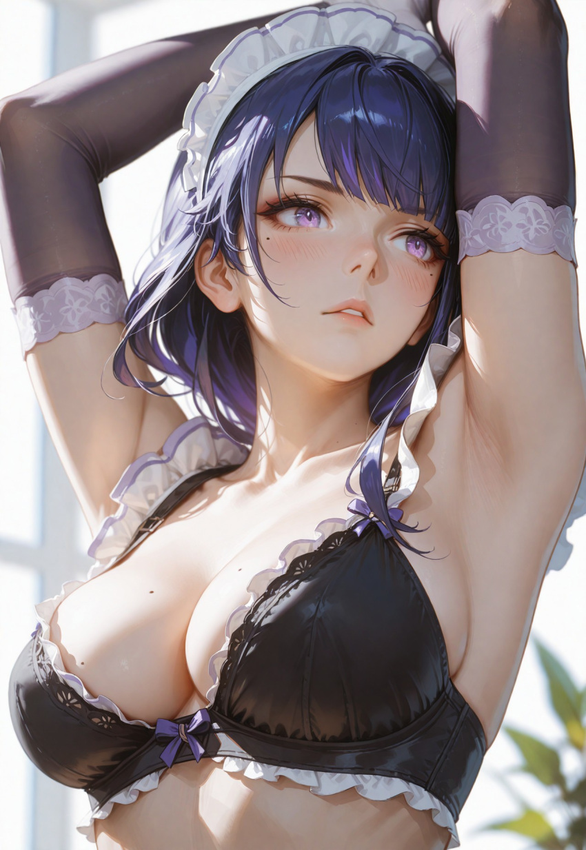 1girls ai_generated armpit armpits breasts civitai female frilled_bra girl looking_away looking_away_from_viewer maid meower2024 solo tagme upperbody