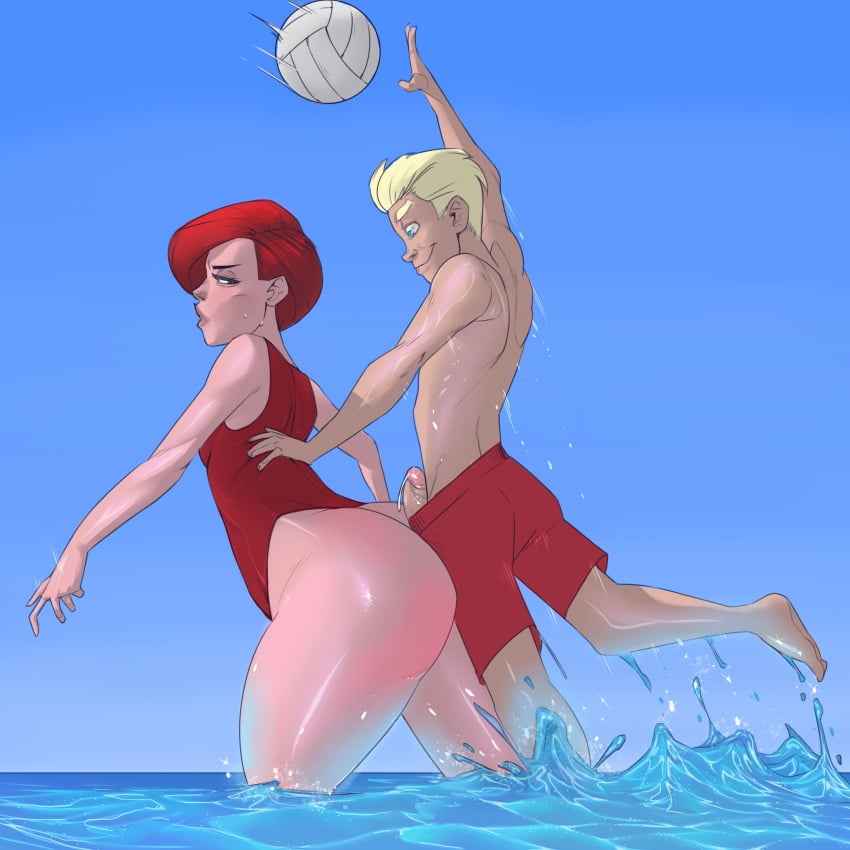 1boy 1boy1girl 1girls annoyed_expression atomiccreep big_ass big_breasts breasts bubble_butt dash_parr elastigirl female grinding helen_parr incest male mother_and_son ocean revealing_penis straight swimsuit swimwear the_incredibles volleyball