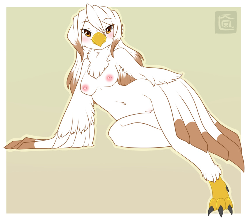 anthro avian beak bird breasts candykittycat female furry looking_at_viewer nude pinup pussy solo