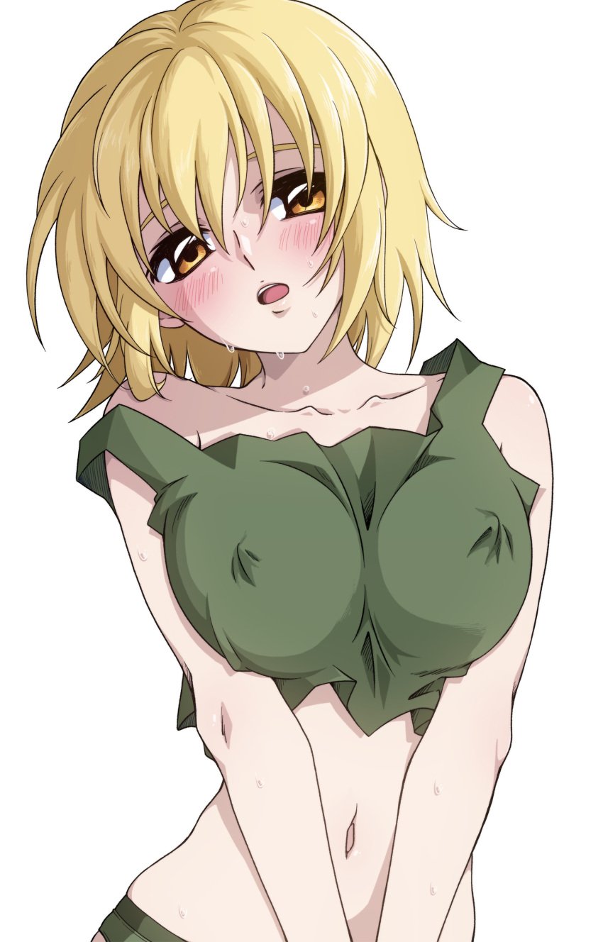 1girls bare_arms bare_shoulders bbw bedroom_eyes belly_button big_breasts blonde_hair blush brown_eyes busty cagalli_yula_athha crop_top erect_nipples erect_nipples_under_clothes female female_focus female_only gundam gundam_seed gundam_seed_destiny gundam_seed_freedom hi_res high_resolution highres large_breasts light-skinned_female light_skin looking_at_viewer medium_hair messy_hair mobile_suit_gundam nipple_bulge open_mouth pale-skinned_female pale_skin perky_breasts pinup saekapo shoulder_length_hair sleeveless sleeveless_shirt solo solo_female solo_focus standing sweat sweatdrop sweating sweaty tomboy very_high_resolution white_background