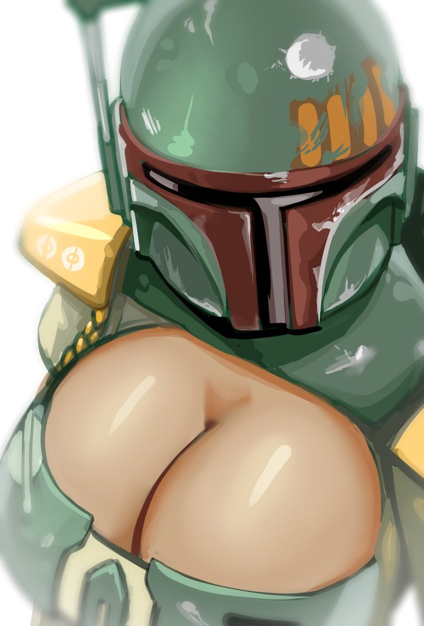 1girls armor big_breasts boba_fett boob_window booba_fett breasts breasts_out clone exposed exposed_breasts green_clothing helmet large_breasts open_clothes rule_63 solo star_wars tagme telepurte viewed_from_above