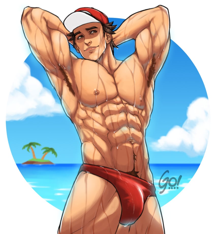 golewdgo male male_only pokemon pokemon_rgby red_(pokemon) solo_male speedo