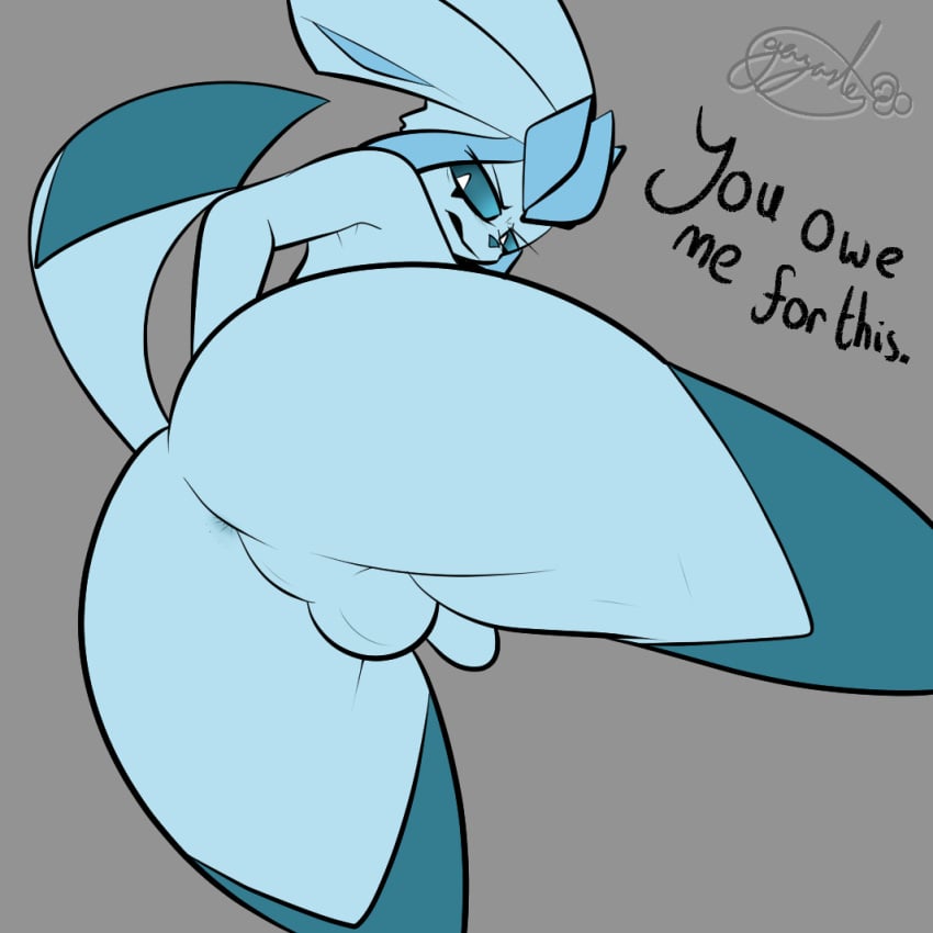 1:1 1boy 2024 angry annoyed anthro anthro_only anus ass balls big_butt blue_body blue_sclera butt_focus canid canine dark_sclera dialogue digital_media_(artwork) eeveelution english_text game_freak gazaster generation_4_pokemon genitals glaceon lex_(gazaster) looking_at_viewer low-angle_view male male_glaceon male_only mammal nintendo nude open_mouth penis pokemon pokemon_(species) signature simple_background small_penis solo solo_anthro solo_male tail text thick_thighs thigh_high_marking white_eyes worm&#039;s-eye_view