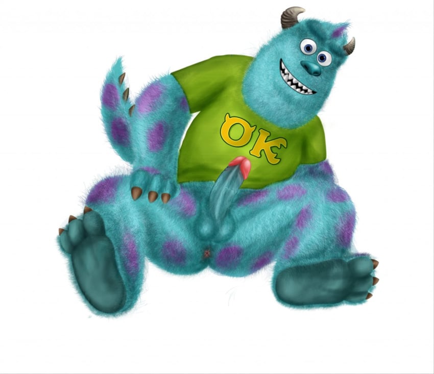 1boy anus artist_request ass balls clothing disney erect_penis erection gay male male_only monster monsters_inc monsters_university penis pixar shirt simple_background solo sulley tagme white_background