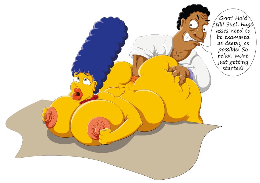 anal_fisting ass big_ass big_breasts bynshy chubby chubby_female fat fat_ass fisting julius_hibbert marge_simpson on_belly the_simpsons