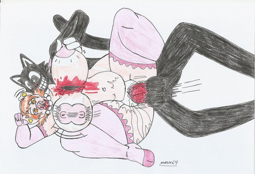 anthro big_breasts big_hips big_penis black_body black_fur blood_in_mouth blood_on_body blood_on_nose bloody bouncing_breast cartoon_cat chubby_anthro chubby_belly chubby_female corpse_fuck dead dead_eyes demon_cat earrings female_death ginger_female golden_eyes gore grabbing_nipple guro heart_removal hole_in_chest long_gloves long_stockings marlon64 milf naked_female naked_gloves naked_stockings necrophilia nylons open_mouth orange_hair pig_girl red_penis short_hair_female sideways_sex snuff swellen_(eltonpot) traditional_drawing_(artwork) vaginal_sex white_background