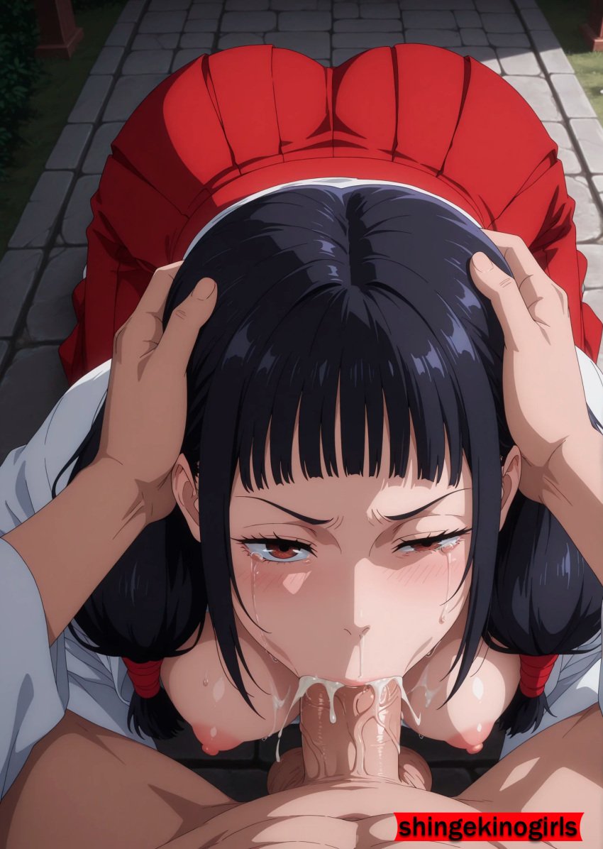 ai_generated anime black_hair blowjob cum cum_in_mouth cum_inside deepthroat fellatio japanese_clothes jujutsu_kaisen oral oral_sex shingekinogirls utahime_iori
